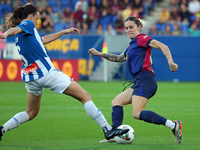 Maria Leon and Mar Torras play during the match between FC Barcelona Women and RCD Espanyol Women, corresponding to week 6 of the Liga F, at...