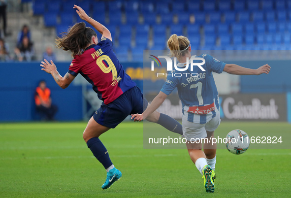 Claudia Pina and Judit Pablos play during the match between FC Barcelona Women and RCD Espanyol Women, corresponding to week 6 of the Liga F...