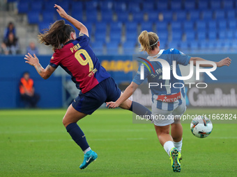 Claudia Pina and Judit Pablos play during the match between FC Barcelona Women and RCD Espanyol Women, corresponding to week 6 of the Liga F...