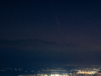 Comet C/2023 A3 (Tsuchinshan-ATLAS) is seen after sunset in Athens, Greece, on October 13, 2024. (