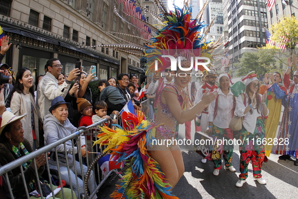 A general view of the Hispanic Heritage Parade takes place in Manhattan, New York, United States, on October 13, 2024. Hispanic Heritage Mon...