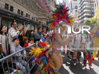 A general view of the Hispanic Heritage Parade takes place in Manhattan, New York, United States, on October 13, 2024. Hispanic Heritage Mon...