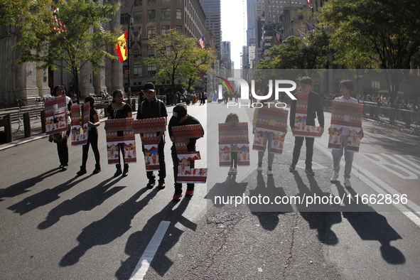 A general view of the Hispanic Heritage Parade takes place on Fifth Avenue in Manhattan, New York, United States, on October 13, 2024. Hispa...