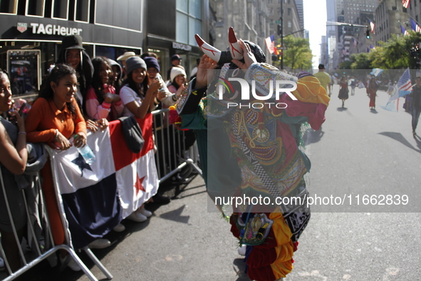 A general view of the Hispanic Heritage Parade takes place on Fifth Avenue in Manhattan, New York, United States, on October 13, 2024. Hispa...