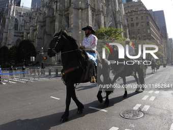 A general view of the Hispanic Heritage Parade takes place on Fifth Avenue in Manhattan, New York, United States, on October 13, 2024. Hispa...