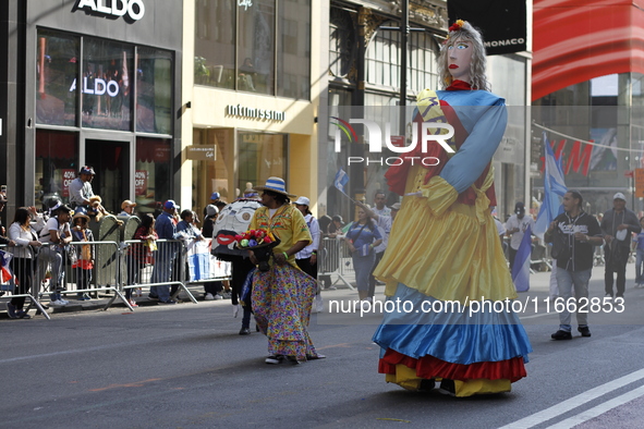 A general view of the 60th edition of the Hispanic Heritage Parade takes place on Fifth Avenue in Manhattan, New York, United States, on Oct...