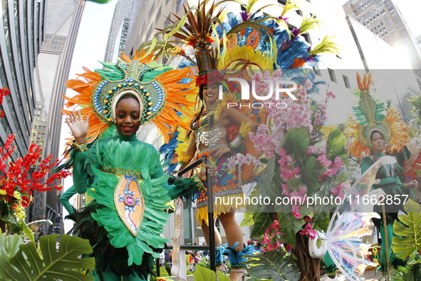 A general view of the 60th edition of the Hispanic Heritage Parade takes place on Fifth Avenue in Manhattan, New York, United States, on Oct...