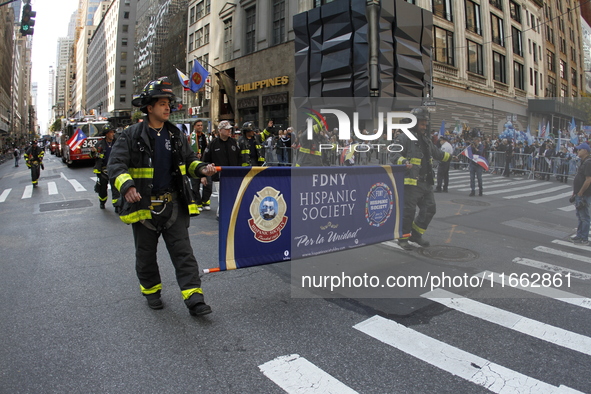 A general view of the 60th edition of the Hispanic Heritage Parade takes place on Fifth Avenue in Manhattan, New York, United States, on Oct...