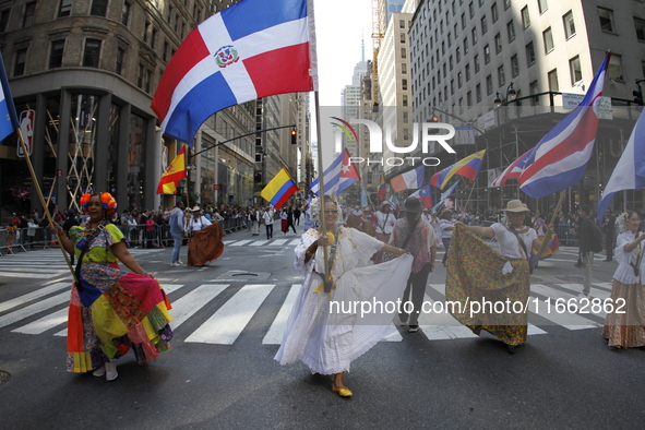 A general view of the 60th edition of the Hispanic Heritage Parade takes place on Fifth Avenue in Manhattan, New York, United States, on Oct...