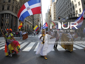 A general view of the 60th edition of the Hispanic Heritage Parade takes place on Fifth Avenue in Manhattan, New York, United States, on Oct...