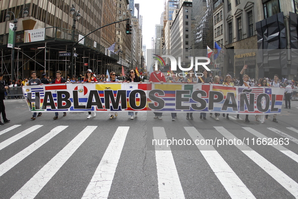 A general view of the 60th edition of the Hispanic Heritage Parade takes place on Fifth Avenue in Manhattan, New York, United States, on Oct...