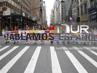 A general view of the 60th edition of the Hispanic Heritage Parade takes place on Fifth Avenue in Manhattan, New York, United States, on Oct...