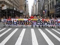 A general view of the 60th edition of the Hispanic Heritage Parade takes place on Fifth Avenue in Manhattan, New York, United States, on Oct...