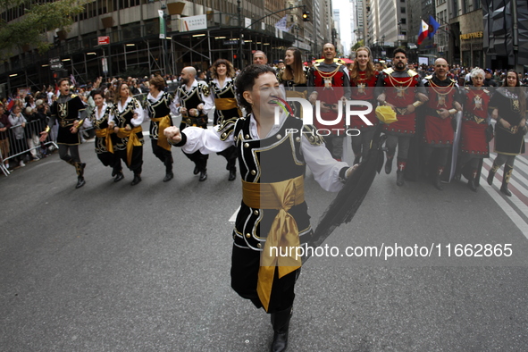 A general view of the 60th edition of the Hispanic Heritage Parade takes place on Fifth Avenue in Manhattan, New York, United States, on Oct...