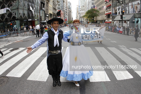 A general view of the 60th edition of the Hispanic Heritage Parade takes place on Fifth Avenue in Manhattan, New York, United States, on Oct...