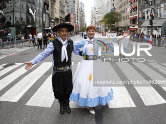 A general view of the 60th edition of the Hispanic Heritage Parade takes place on Fifth Avenue in Manhattan, New York, United States, on Oct...