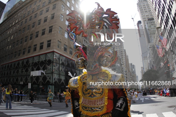 A general view of the 60th edition of the Hispanic Heritage Parade takes place on Fifth Avenue in Manhattan, New York, United States, on Oct...