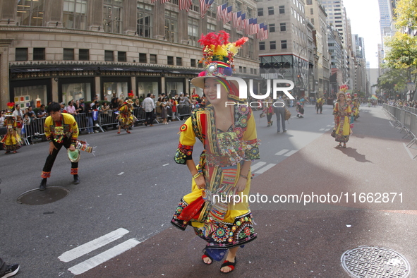 A general view of the 60th edition of the Hispanic Heritage Parade takes place on Fifth Avenue in Manhattan, New York, United States, on Oct...