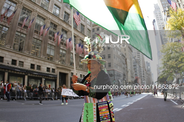 A general view of the 60th edition of the Hispanic Heritage Parade takes place on Fifth Avenue in Manhattan, New York, United States, on Oct...