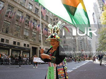 A general view of the 60th edition of the Hispanic Heritage Parade takes place on Fifth Avenue in Manhattan, New York, United States, on Oct...