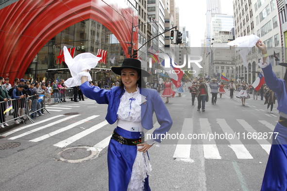 A general view of the 60th edition of the Hispanic Heritage Parade takes place on Fifth Avenue in Manhattan, New York, United States, on Oct...