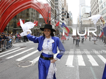 A general view of the 60th edition of the Hispanic Heritage Parade takes place on Fifth Avenue in Manhattan, New York, United States, on Oct...