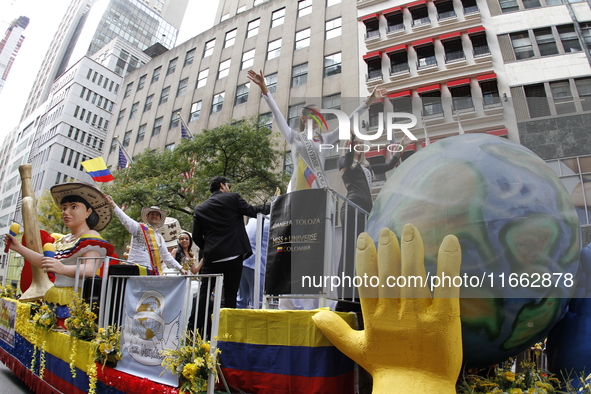 A general view of the 60th edition of the Hispanic Heritage Parade takes place on Fifth Avenue in Manhattan, New York, United States, on Oct...