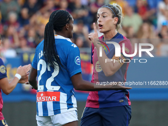 Alexia Putellas and Daniela Caracas play during the match between FC Barcelona Women and RCD Espanyol Women, corresponding to week 6 of the...