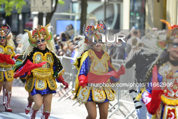 A general view of the 60th edition of the Hispanic Heritage Parade takes place on Fifth Avenue in Manhattan, New York, United States, on Oct...