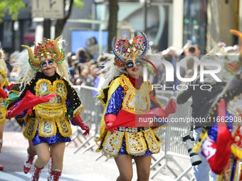 A general view of the 60th edition of the Hispanic Heritage Parade takes place on Fifth Avenue in Manhattan, New York, United States, on Oct...