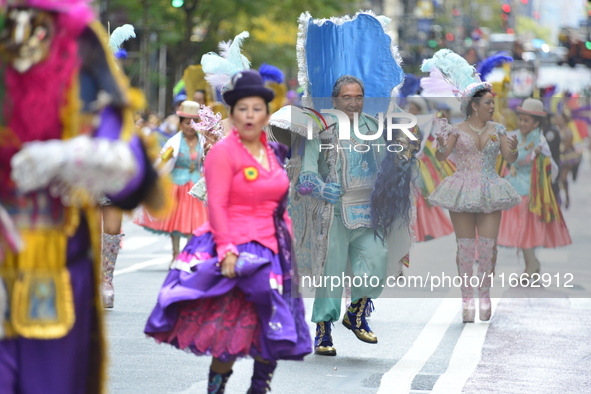 A general view of the 60th edition of the Hispanic Heritage Parade takes place on Fifth Avenue in Manhattan, New York, United States, on Oct...