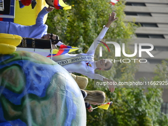 A general view of the 60th edition of the Hispanic Heritage Parade takes place on Fifth Avenue in Manhattan, New York, United States, on Oct...