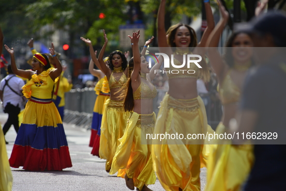 A general view of the 60th edition of the Hispanic Heritage Parade takes place on Fifth Avenue in Manhattan, New York, United States, on Oct...