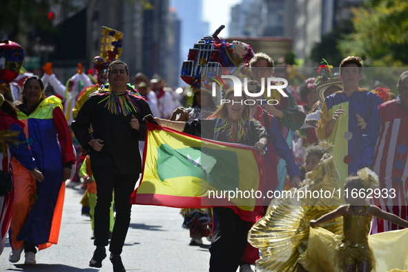 A general view of the 60th edition of the Hispanic Heritage Parade takes place on Fifth Avenue in Manhattan, New York, United States, on Oct...