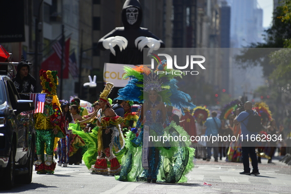 A general view of the 60th edition of the Hispanic Heritage Parade takes place on Fifth Avenue in Manhattan, New York, United States, on Oct...