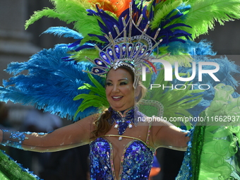 A general view of the 60th edition of the Hispanic Heritage Parade takes place on Fifth Avenue in Manhattan, New York, United States, on Oct...