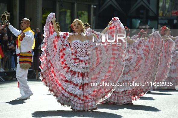 A general view of the 60th edition of the Hispanic Heritage Parade takes place on Fifth Avenue in Manhattan, New York, United States, on Oct...