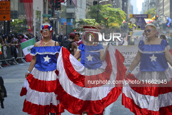 A general view of the 60th edition of the Hispanic Heritage Parade takes place on Fifth Avenue in Manhattan, New York, United States, on Oct...