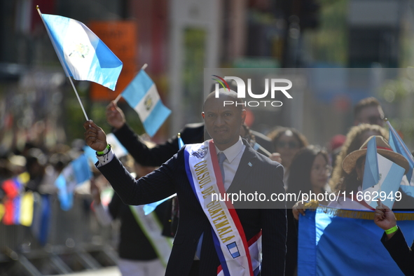 A general view of the 60th edition of the Hispanic Heritage Parade takes place on Fifth Avenue in Manhattan, New York, United States, on Oct...