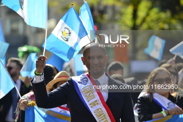 A general view of the 60th edition of the Hispanic Heritage Parade takes place on Fifth Avenue in Manhattan, New York, United States, on Oct...