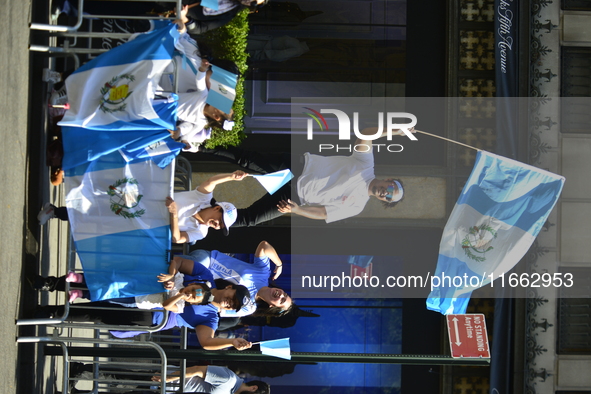 A general view of the 60th edition of the Hispanic Heritage Parade takes place on Fifth Avenue in Manhattan, New York, United States, on Oct...