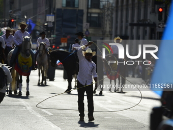 A general view of the 60th edition of the Hispanic Heritage Parade takes place on Fifth Avenue in Manhattan, New York, United States, on Oct...