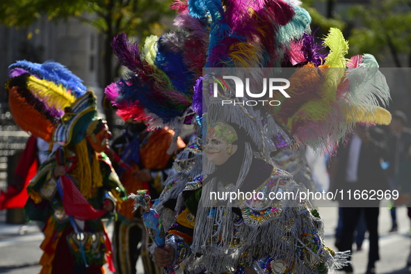 A general view of the 60th edition of the Hispanic Heritage Parade takes place on Fifth Avenue in Manhattan, New York, United States, on Oct...