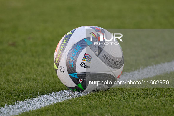 The Adidas UEFA Nations League 2024-2025 official match ball Pro is shown prior to the UEFA Nations League, League D, Group D2 soccer match...