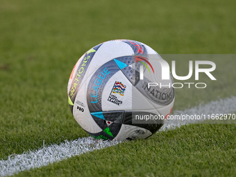 The Adidas UEFA Nations League 2024-2025 official match ball Pro is shown prior to the UEFA Nations League, League D, Group D2 soccer match...