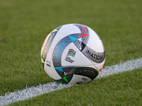 The Adidas UEFA Nations League 2024-2025 official match ball Pro is shown prior to the UEFA Nations League, League D, Group D2 soccer match...