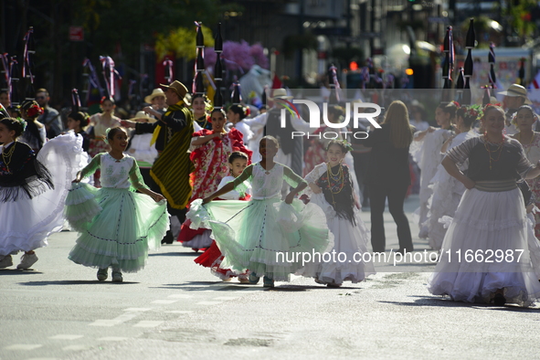 A general view of the 60th edition of the Hispanic Heritage Parade takes place on Fifth Avenue in Manhattan, New York, United States, on Oct...