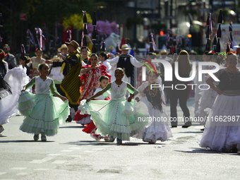 A general view of the 60th edition of the Hispanic Heritage Parade takes place on Fifth Avenue in Manhattan, New York, United States, on Oct...