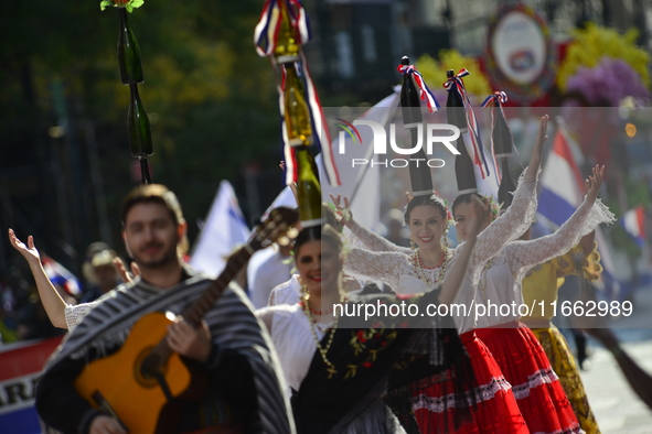 A general view of the 60th edition of the Hispanic Heritage Parade takes place on Fifth Avenue in Manhattan, New York, United States, on Oct...