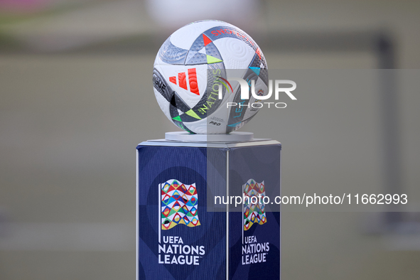 The Adidas UEFA Nations League 2024-2025 official match ball Pro is shown prior to the UEFA Nations League, League D, Group D2 soccer match...